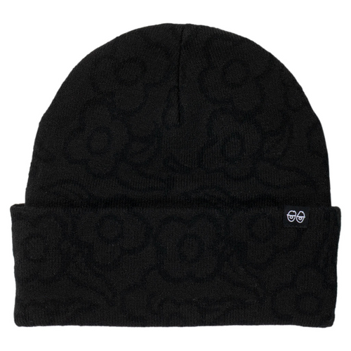 Krooked Flowers Eyes Clip Cuff Beanie - Black