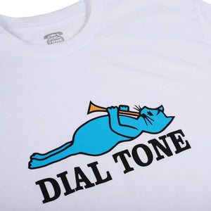Dial Tone Blue Cat Tee - White
