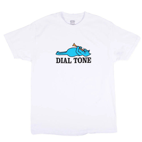 Dial Tone Blue Cat Tee - White