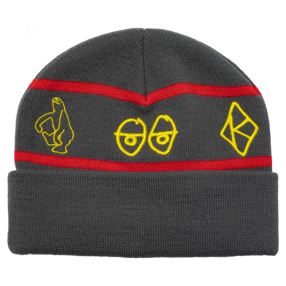 Krooked Naskar Beanie - Charcoal/Red/Yellow