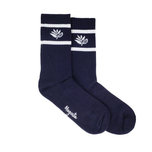 Magenta Plant Socks - Navy