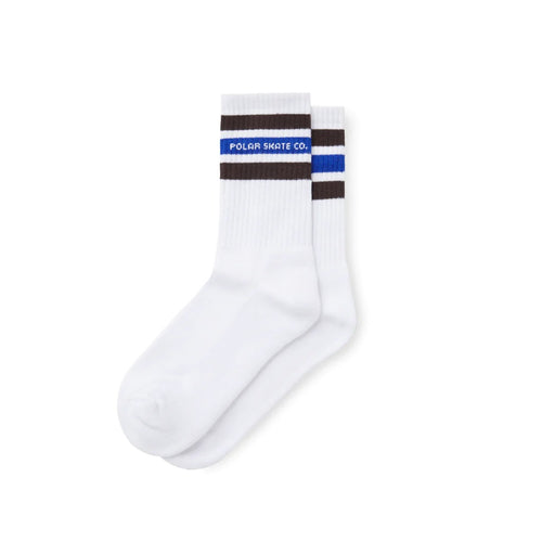Polar Skate Co Fat Stripe Socks - White/Brown/Blue