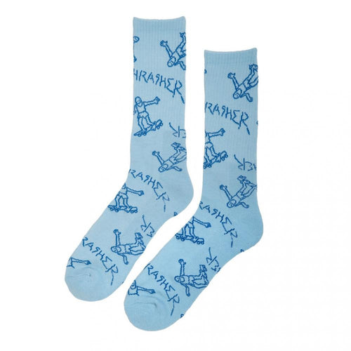 Thrasher Gonz Logo Crew Socks - Light blue