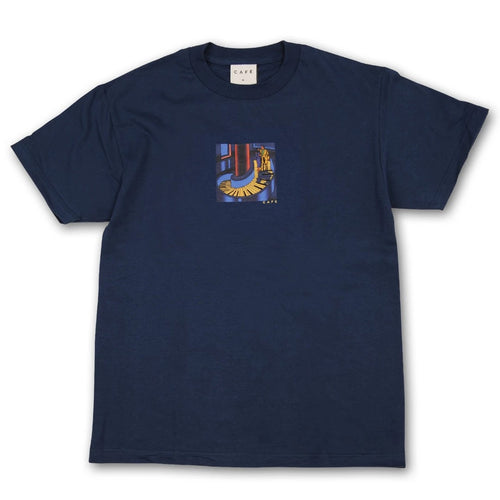 Skateboard Cafe Piano Staircase Tee - Navy