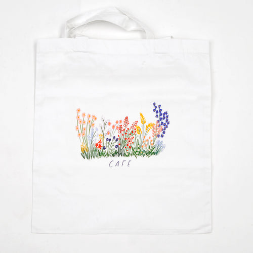 Skateboard Cafe Flower Bed Tote Bag - White