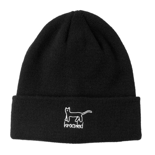 Krooked Kat Embroidered Cuff Beanie - Black
