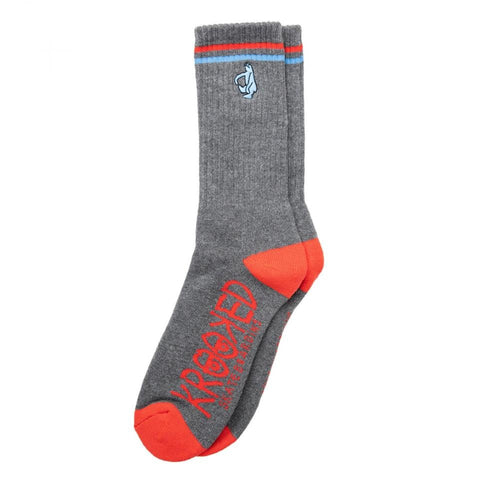 Krooked Shmoo Embroidered Socks - Charcoal Heather/Blue/Red