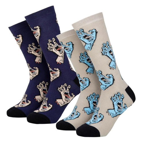 Santa Cruz Multi Hand Socks (2 Pack) - Nickel/Navy Blue