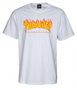 Thrasher T Shirt - Flame Logo White