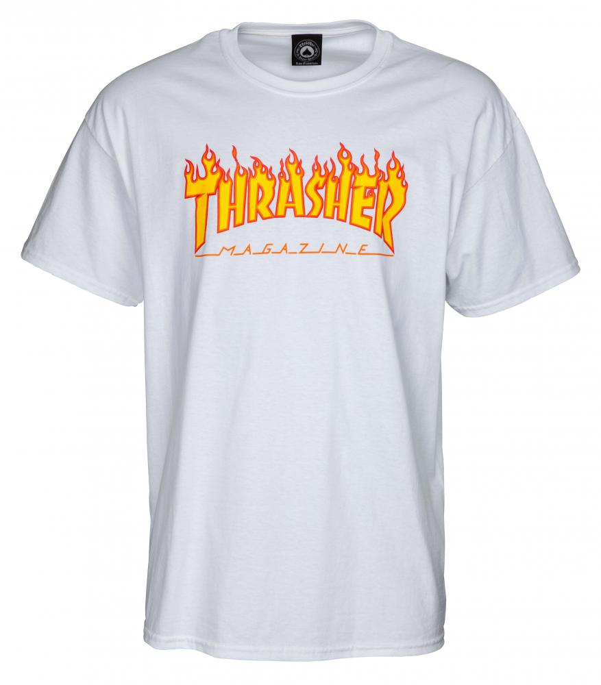 Thrasher T Shirt - Flame Logo White