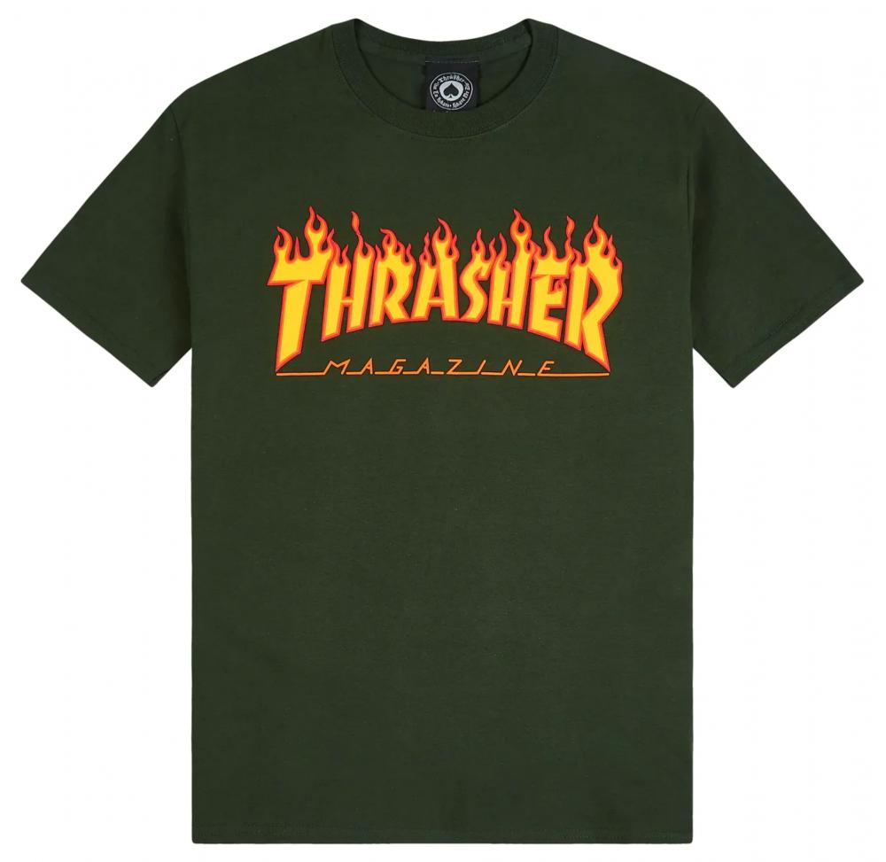 Thrasher Flame Logo Tee - Forrest Green